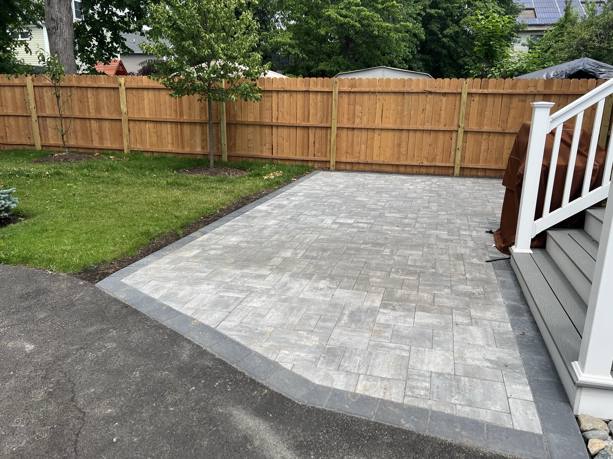 landscape design and installation, newly installed yellow bricks paver