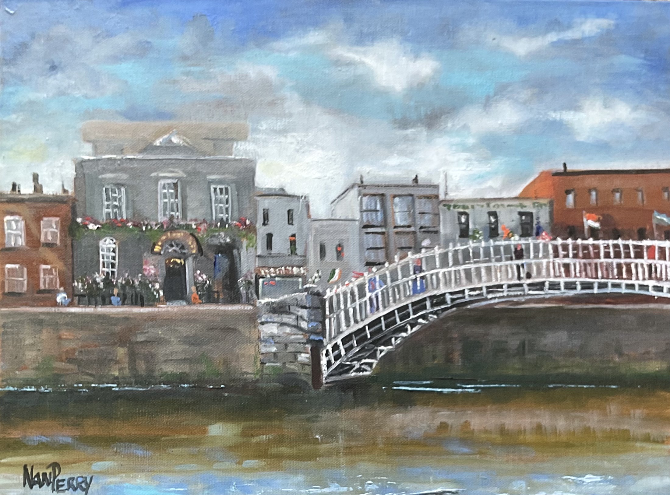 Oil painting of Bridge in Ha'Penny, Ireland Oil painting of Bridge in Ha'Penny, Ireland