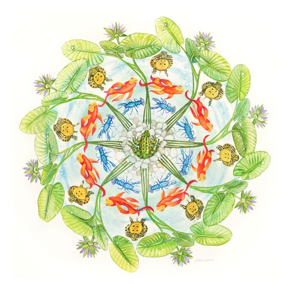 Pond Life Mandala, a watercolor by artist Sharon Harms at Gallery Eleven Pond Life Mandala, a watercolor by artist Sharon Harms at Gallery Eleven