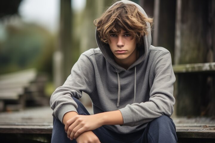 Teenage boy in hoodie sitting alone with distant expression—representing emotional dysregulation, social isolation, and the misunderstood struggles of autistic youth. Teenage boy in hoodie sitting alone with distant expression—representing emotional dysregulation, social isolation, and the misunderstood struggles of autistic youth.