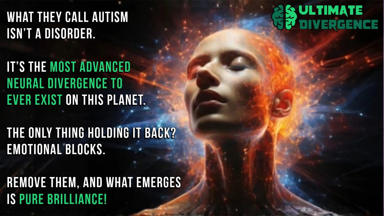 Empowering autism meme featuring a futuristic human figure with radiant neural energy, alongside bold text reframing autism as the most advanced neural divergence on Earth. Empowering autism meme featuring a futuristic human figure with radiant neural energy, alongside bold text reframing autism as the most advanced neural divergence on Earth.