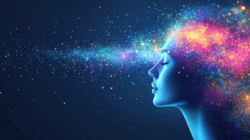 Abstract image of a woman with colorful cosmic energy flowing from her mind, representing connection to the Superconscious for emotional healing and autism transformation. Abstract image of a woman with colorful cosmic energy flowing from her mind, representing connection to the Superconscious for emotional healing and autism transformation.