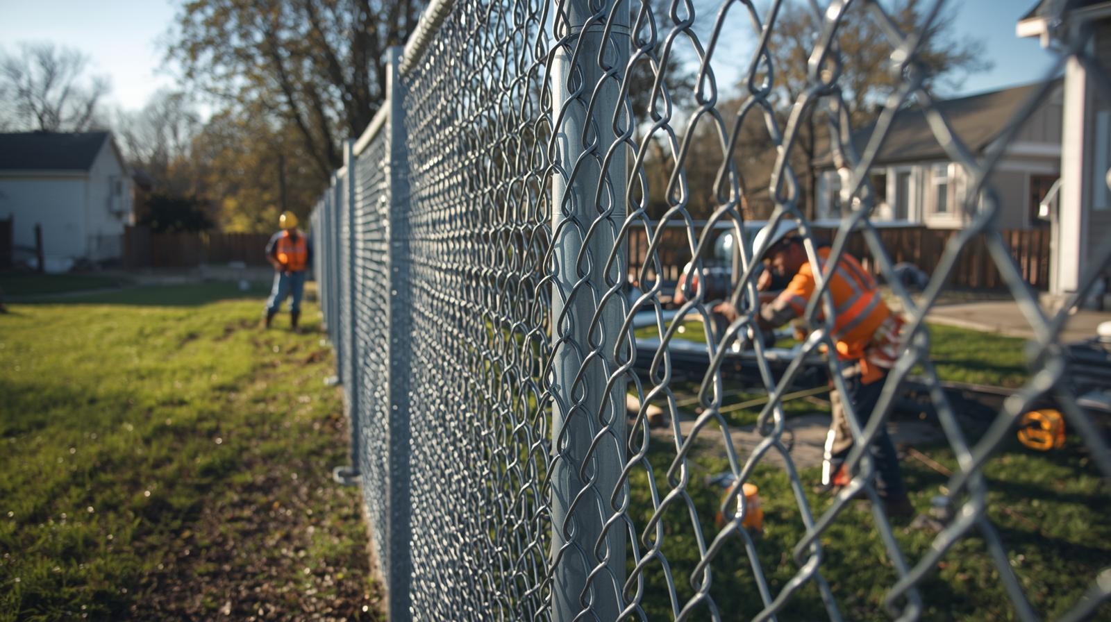 Chain link fence installation at a residential property in Rockford, Illinois