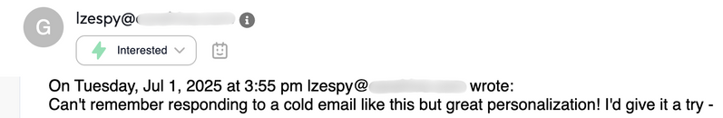 Real reply screenshot from cold outreach campaign