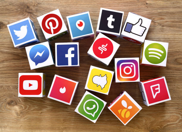 A graphic showing various social media icons (Facebook, Twitter, LinkedIn, Instagram) with a smartphone and laptop in the background.