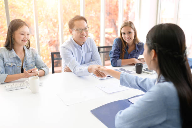 Group of insurance agents meeting and networking