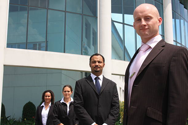  group of diverse insurance agents at office building