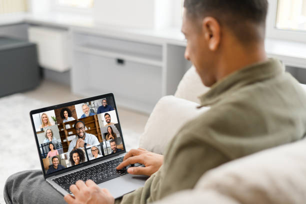 An image of remote insurance agents providing customer service through video chat.