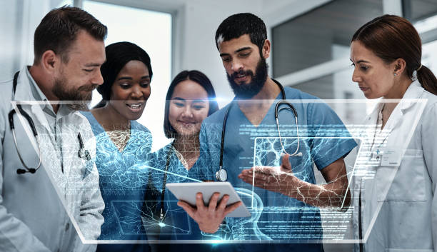 A diverse group of professionals in the life and health insurance industry discussing and working together, representing collaboration and expertise.