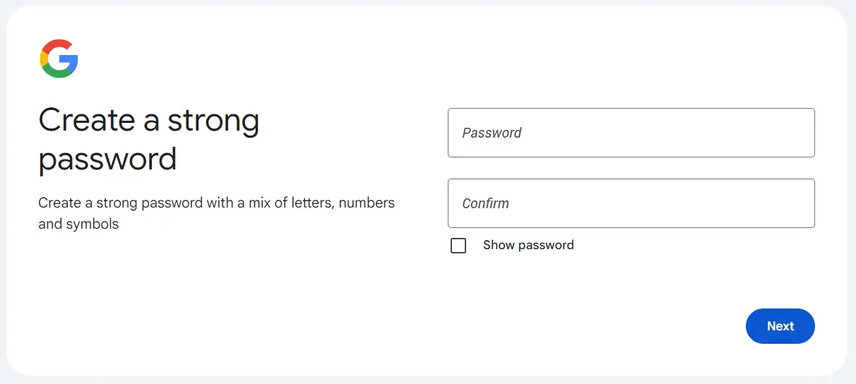 Create a strong password. Create a strong password.