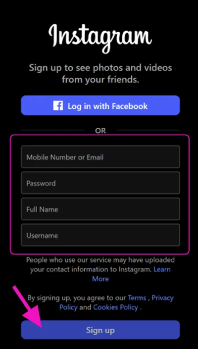 Instagram Enter details Instagram Enter details