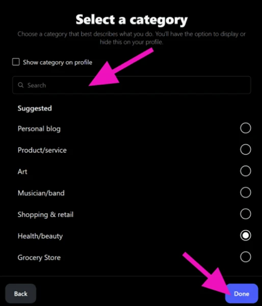 Instagram Select Category Instagram Select Category