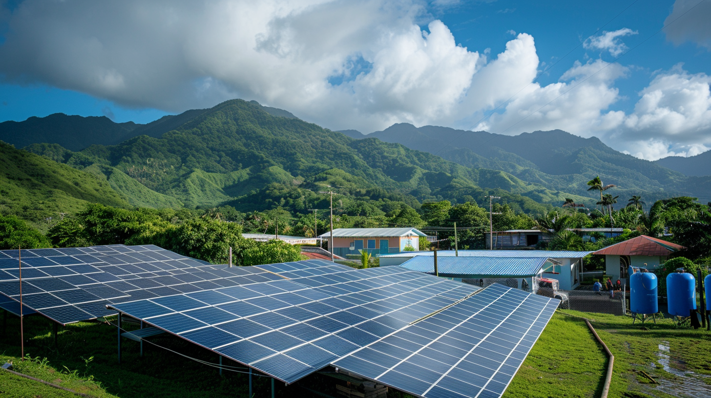 A GivePower solar-powered water desalination system providing clean water to a remote village. A GivePower solar-powered water desalination system providing clean water to a remote village.