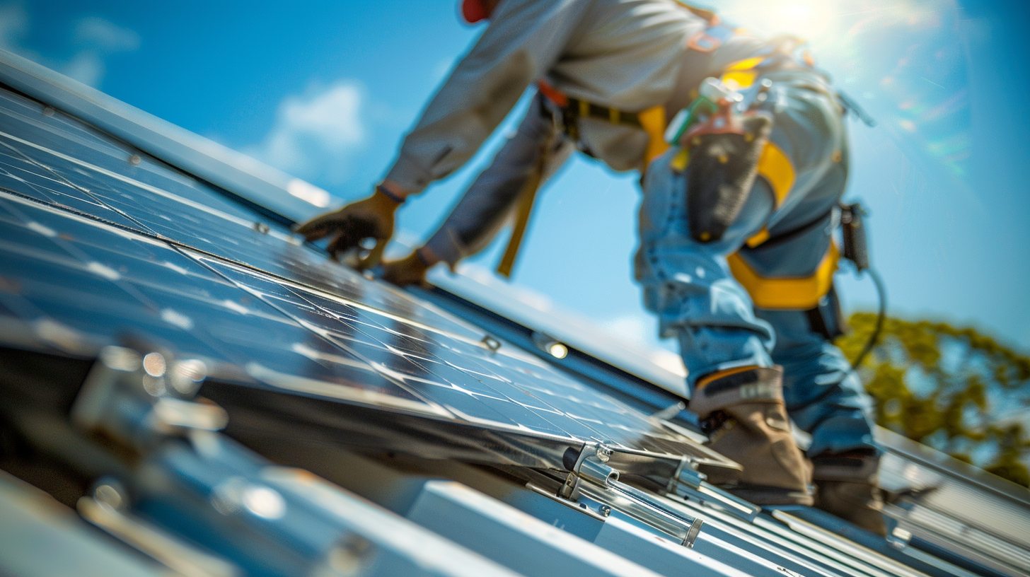 Soligo solar panel installation team working on securing hurricane-rated light weight solar panels to a residential roof in Florida.