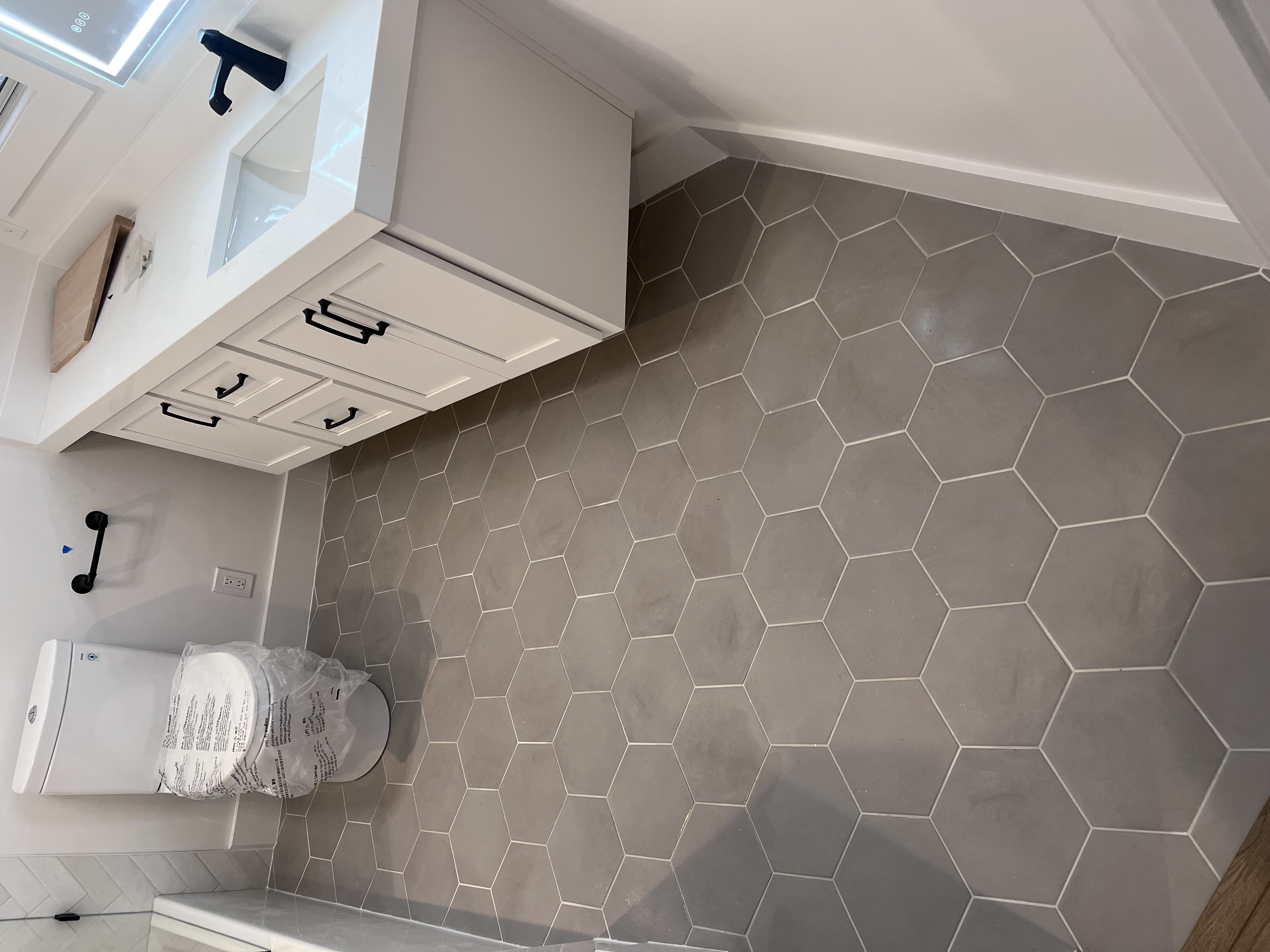 Bathroom Hex Tile Floor installation