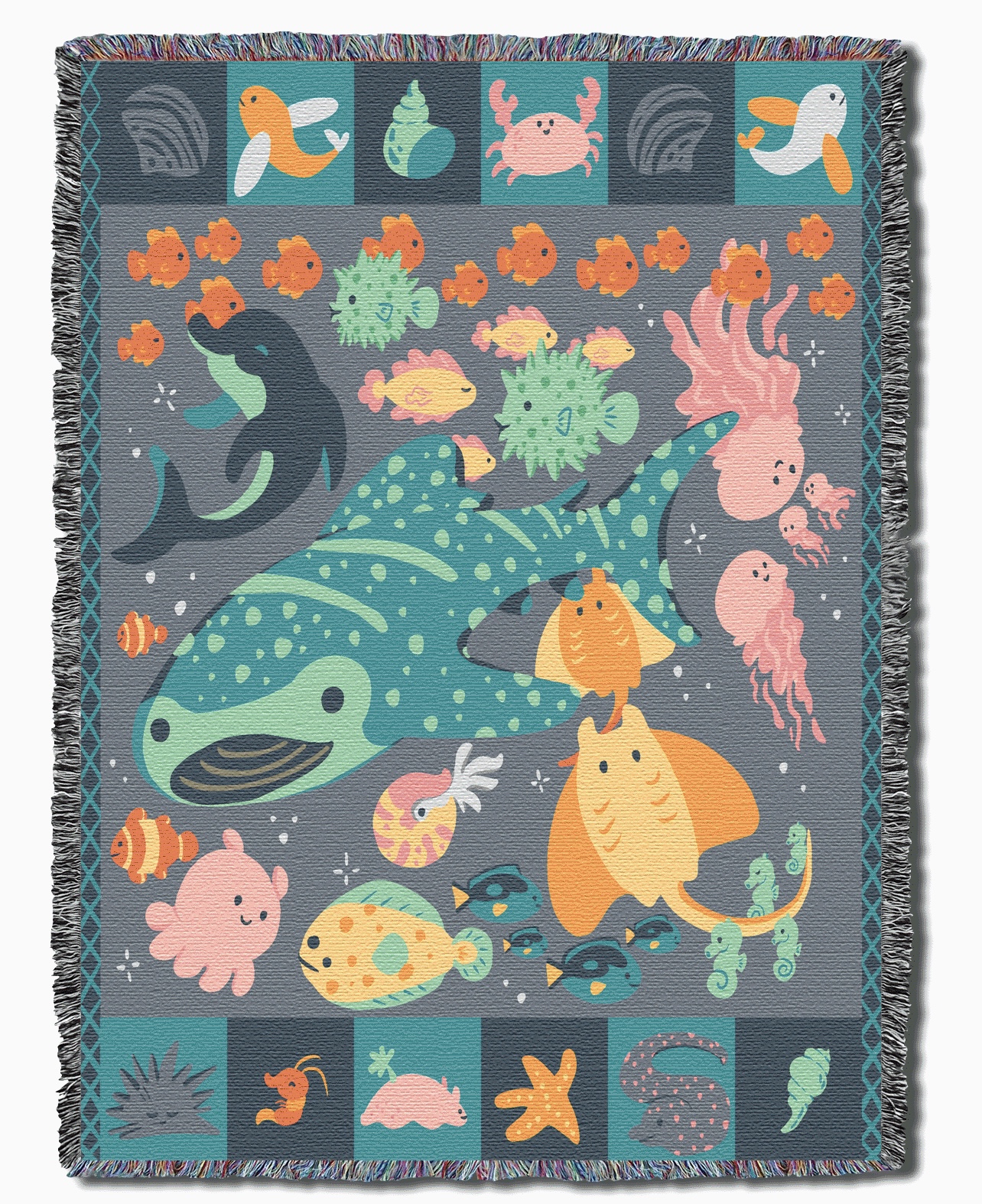 Ocean Life Soft Woven Throw Blanket Cozy Nature Inspired