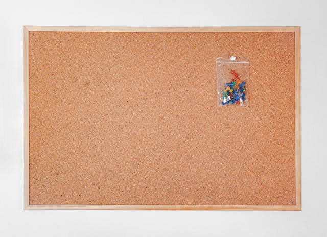 Cork board and pins Cork board and pins