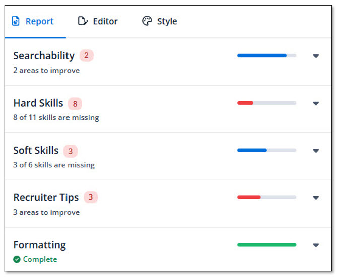 Jobscan Report categories Jobscan Report categories