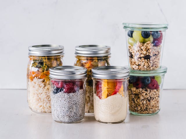 Mason jars filled with healthy food Mason jars filled with healthy food