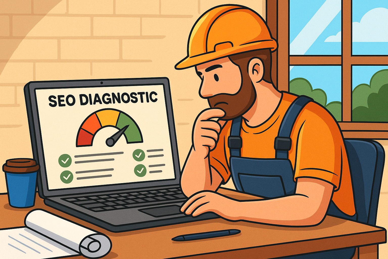 Artisan consultant un diagnostic SEO sur son ordinateur pour améliorer la visibilité de son site web Artisan consultant un diagnostic SEO sur son ordinateur pour améliorer la visibilité de son site web
