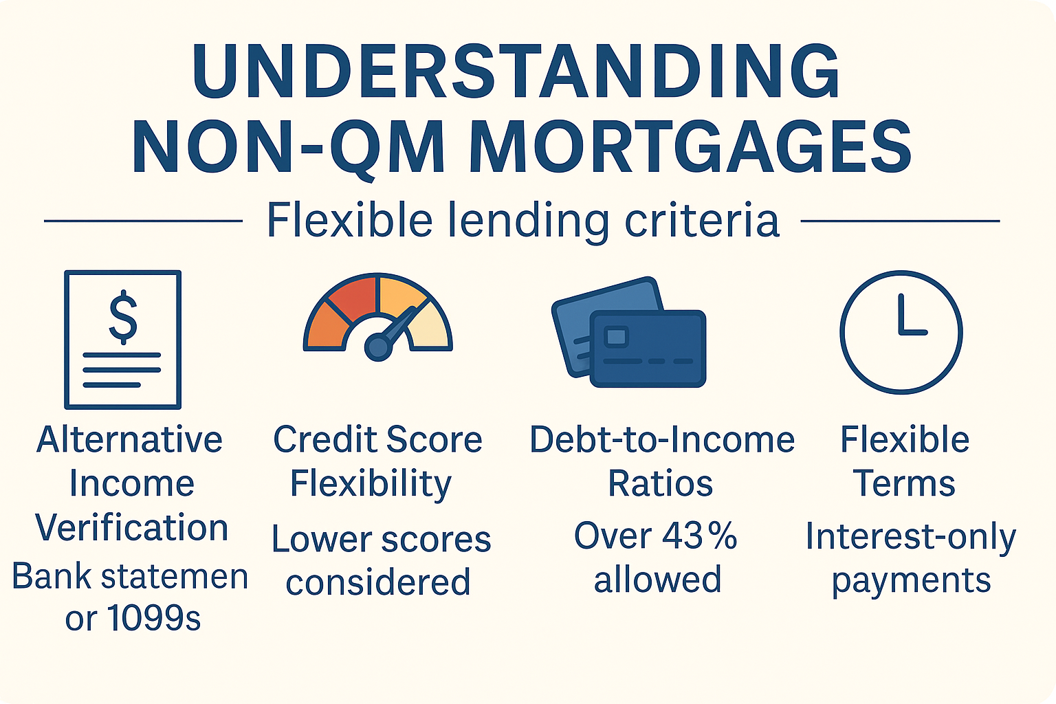 Understanding Non-QM Mortgages infographic explaining flexible lending criteria Understanding Non-QM Mortgages infographic explaining flexible lending criteria