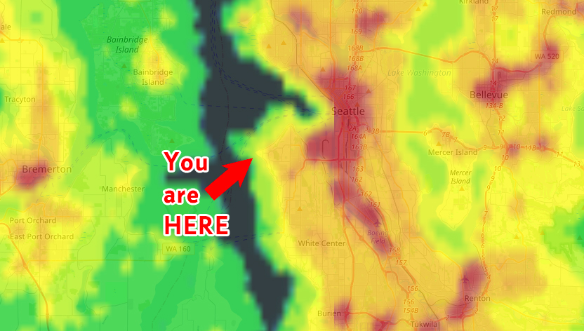 Light pollution map of Seattle