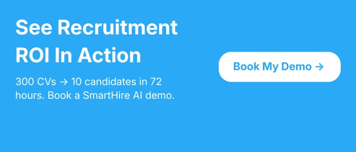End-of-article CTA inviting employers to book a SmartHire AI demo to see recruitment ROI in action.