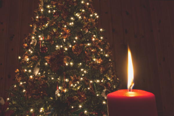 candle and Christmas tree