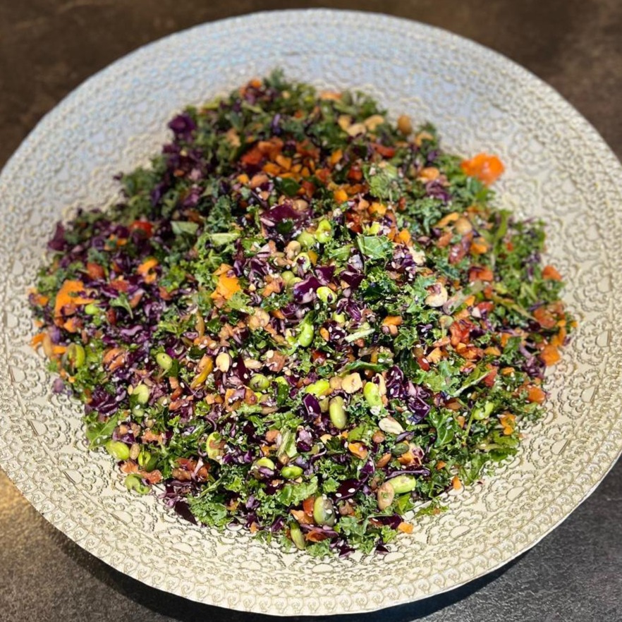 Asian chopped salad asian salad dressing edamame beans Asian dressing soy sauce soy beans cabbage peppers green salad