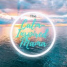 an ocean sunrise, with the business name 'The Calm Inspired Mama' in the foreground, wrapped in a white circle an ocean sunrise, with the business name 'The Calm Inspired Mama' in the foreground, wrapped in a white circle
