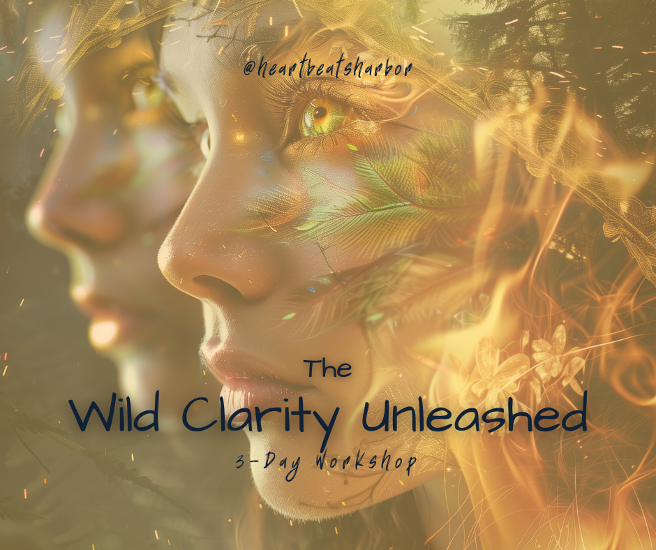 A woman staring into the distance in the background, with the heading 'wild clarity unleashed' in front A woman staring into the distance in the background, with the heading 'wild clarity unleashed' in front