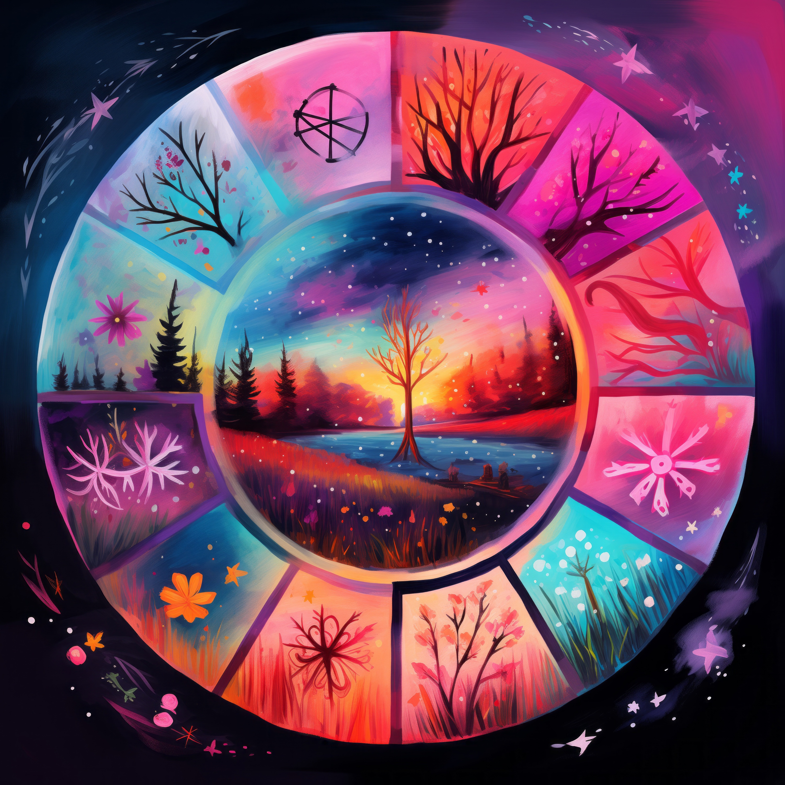 A graphic of the seasonal cycles with autumn as the theme A graphic of the seasonal cycles with autumn as the theme