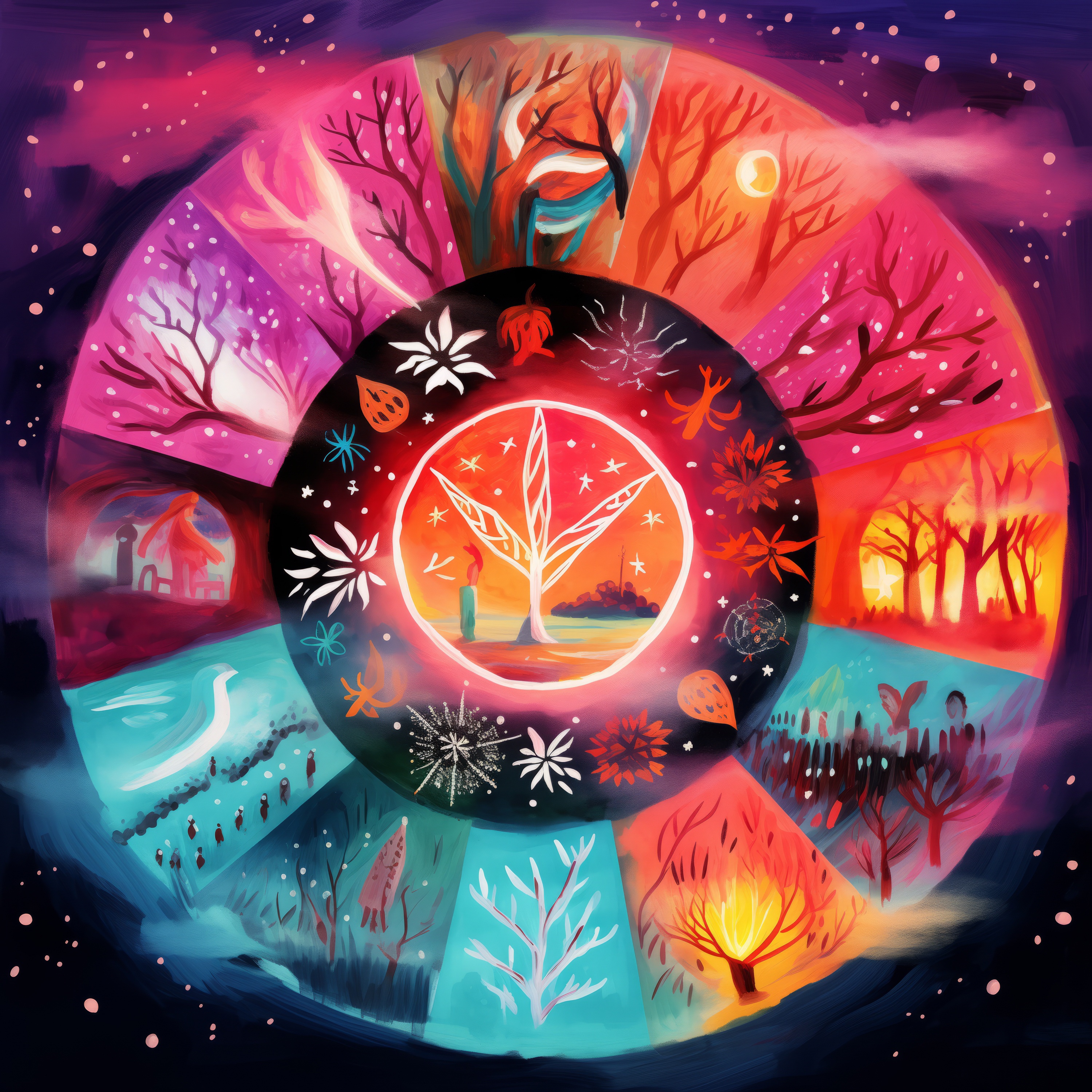 A graphic of the seasonal cycles with spring as the theme A graphic of the seasonal cycles with spring as the theme