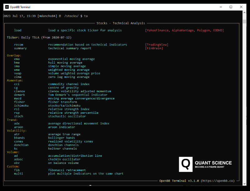 openbb terminal technical analysis ta