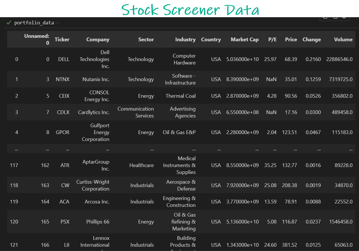 Stock Screener Data