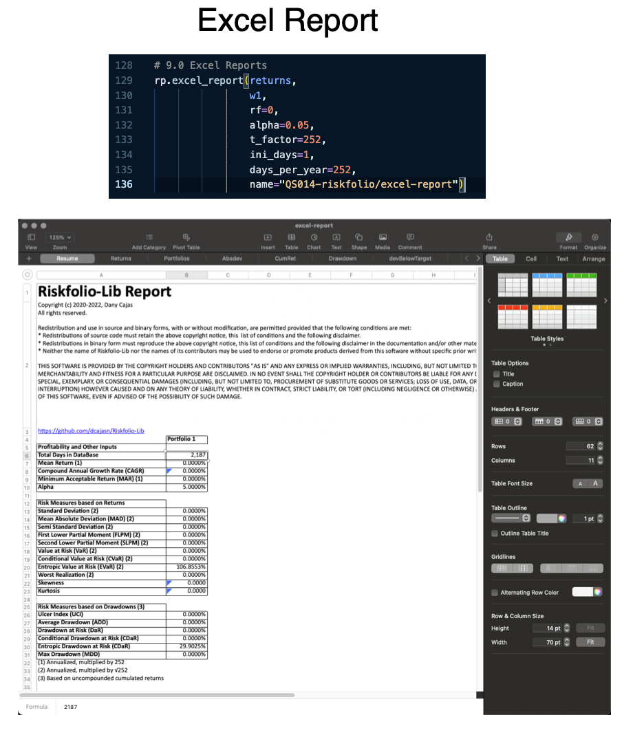 Excel Report - Riskfolio-Lib