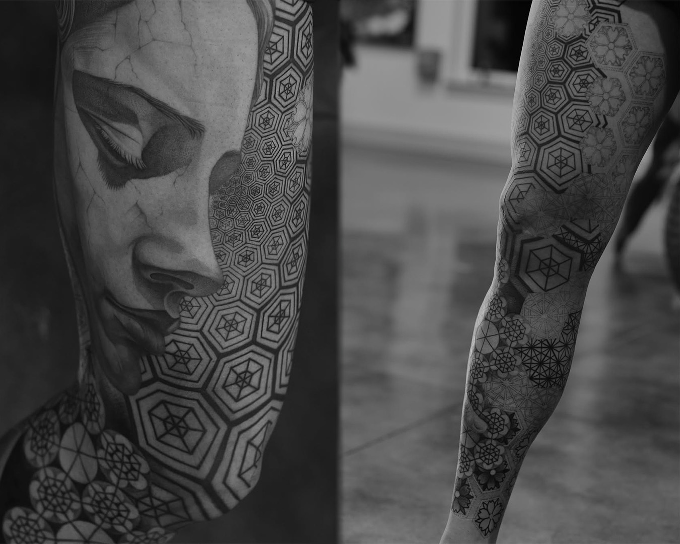 Dillon Forte Tattoo lady face, geometric patter Dillon Forte Tattoo lady face, geometric patter
