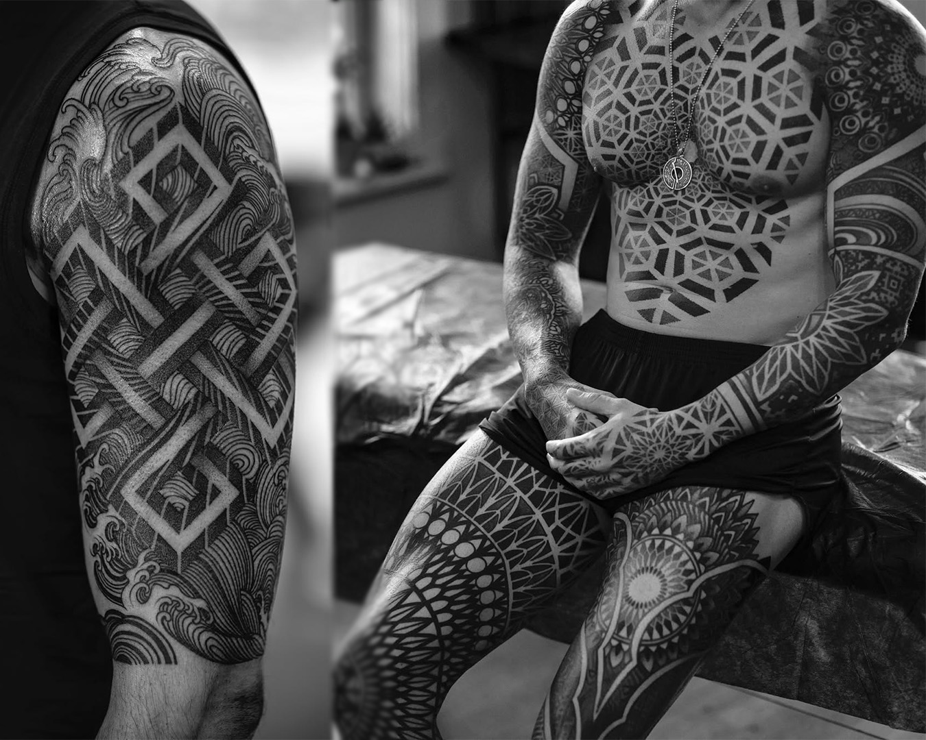 Dillon Forte Tattoo metatron cubes blackwork body suit Dillon Forte Tattoo metatron cubes blackwork body suit