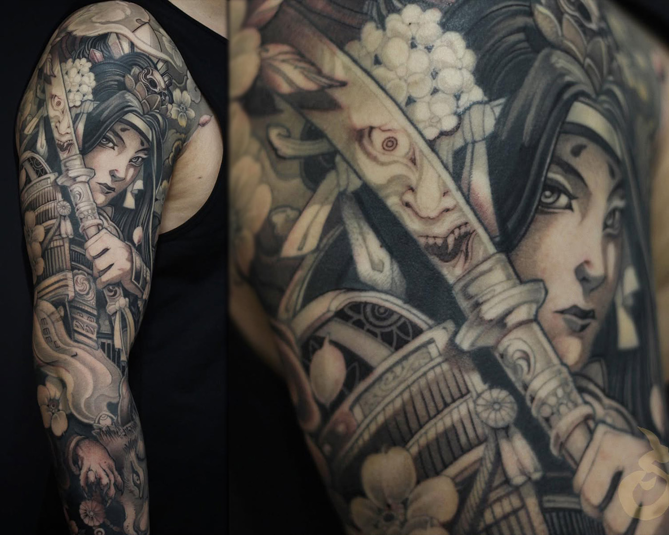 Patrick Paul O'Neil Tattoos Samurai Girl with Hannya Reflection arm Sleeve Patrick Paul O'Neil Tattoos Samurai Girl with Hannya Reflection arm Sleeve