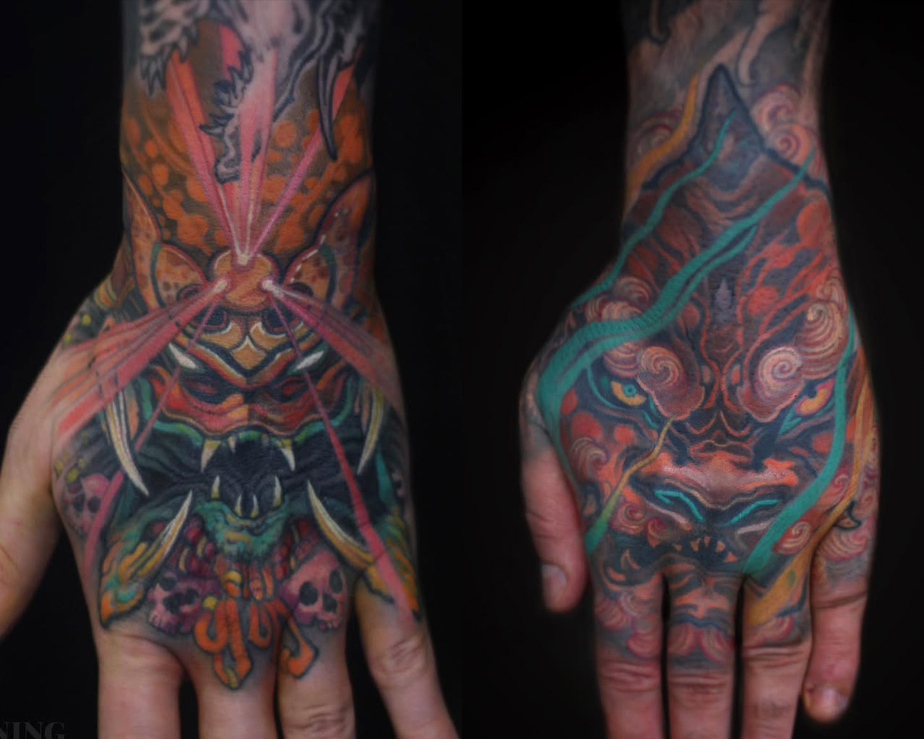 Patrick Paul O'Neil Tattoos Neo-Japanese Predator and Foo Dog Hand Tattoos Patrick Paul O'Neil Tattoos Neo-Japanese Predator and Foo Dog Hand Tattoos