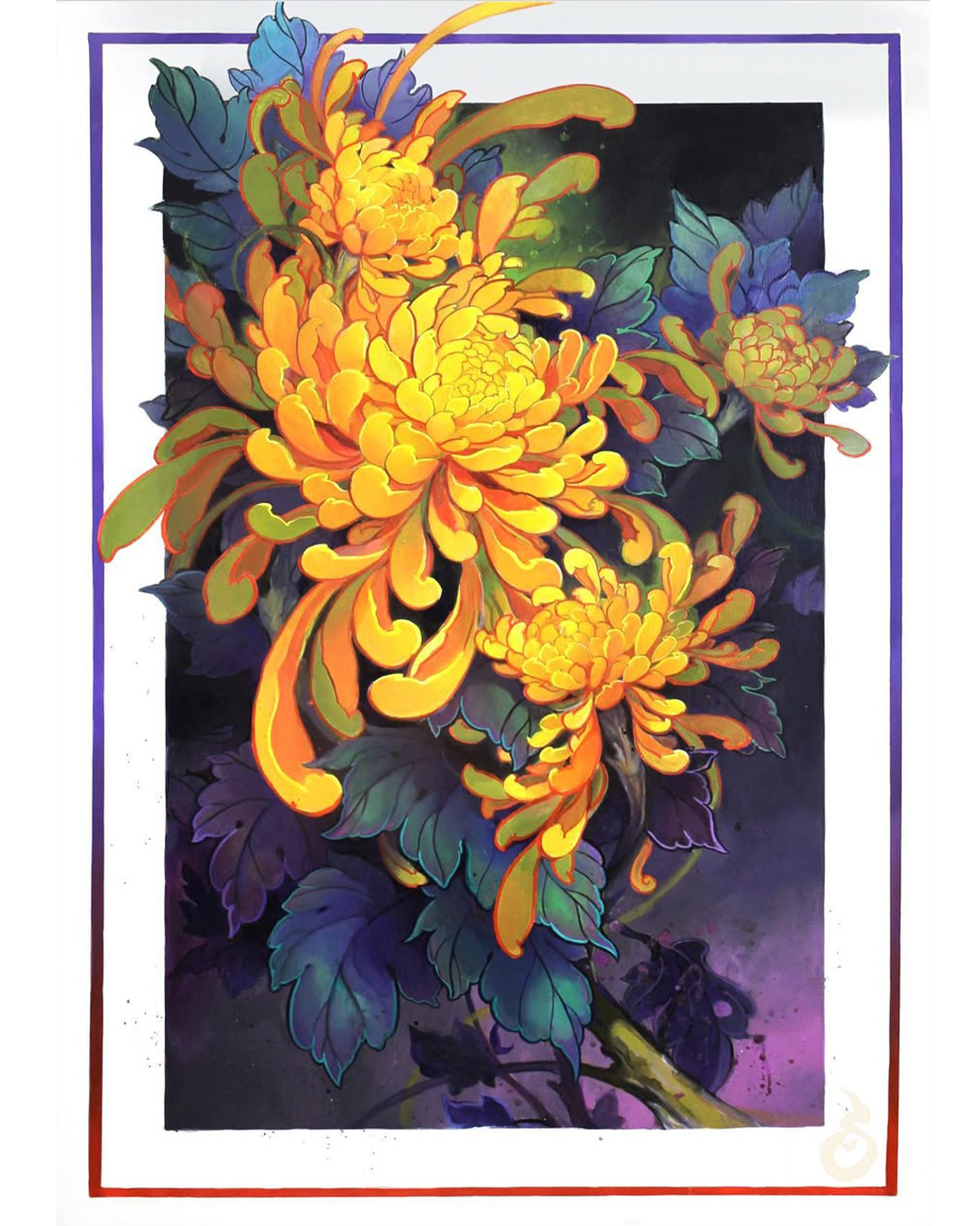 Patrick Paul O'Neil Tattoos painting yellow and blue chrysanthemum Patrick Paul O'Neil Tattoos painting yellow and blue chrysanthemum