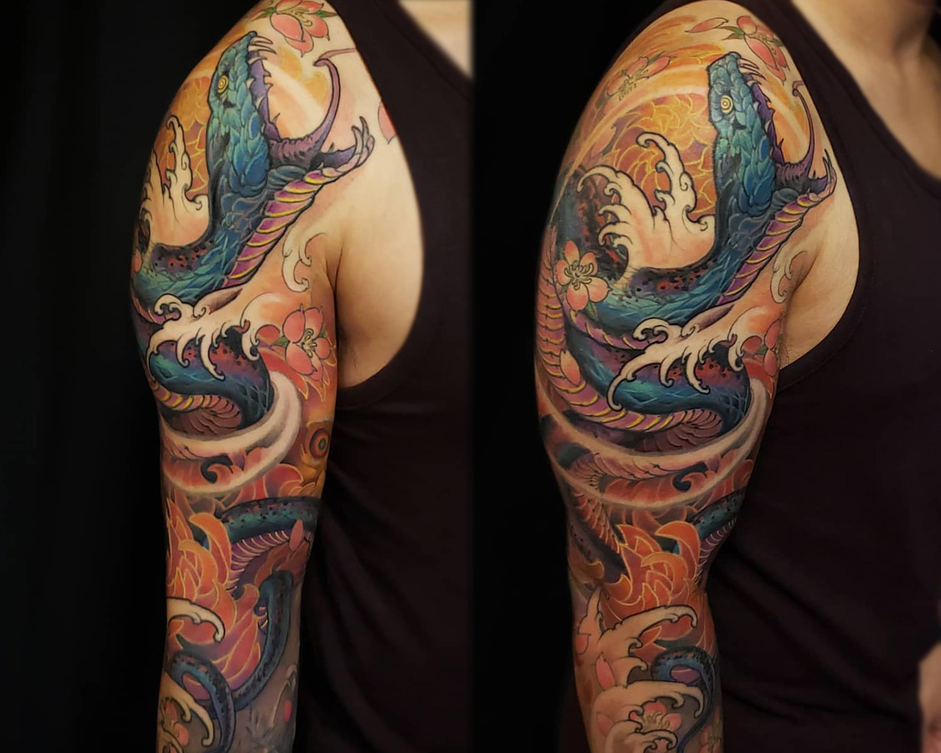 Patrick Paul O'Neil Tattoos Snake with flowers arm sleeve Patrick Paul O'Neil Tattoos Snake with flowers arm sleeve