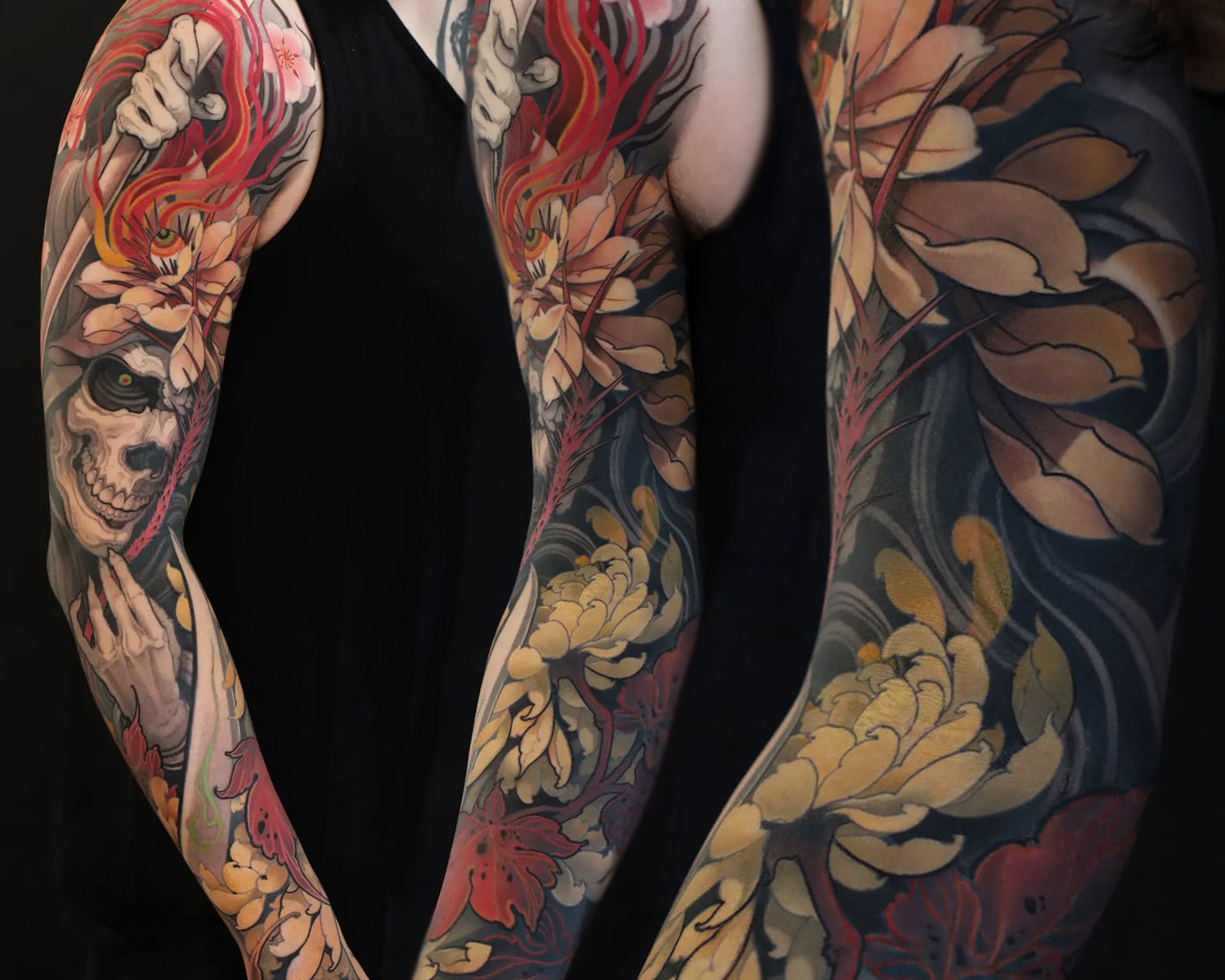 Patrick Paul O'Neil Tattoos Neo-Japanese reaper momoji chrysanthemum lotus peony Patrick Paul O'Neil Tattoos Neo-Japanese reaper momoji chrysanthemum lotus peony