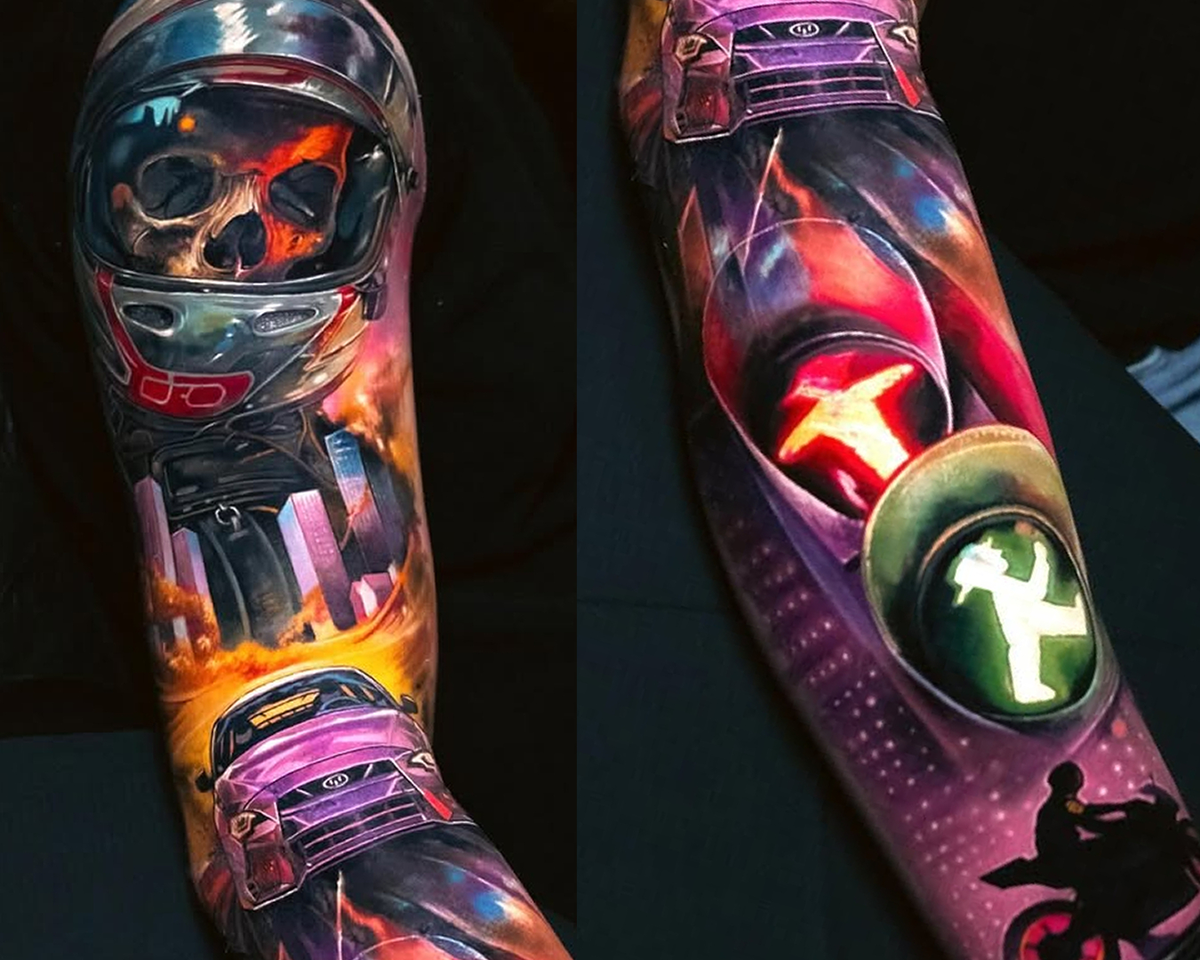Yomico Skull and car arm sleeve tattoo Yomico Skull and car arm sleeve tattoo