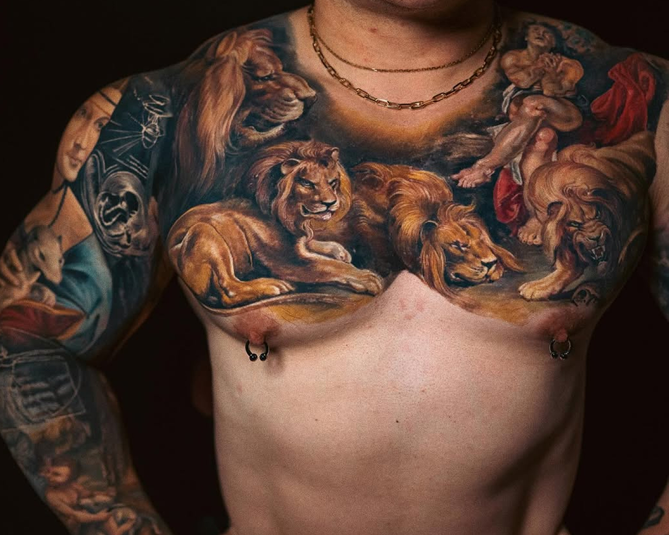 Yomico Chest Tattoo renaissance lion prisoner Yomico Chest Tattoo renaissance lion prisoner