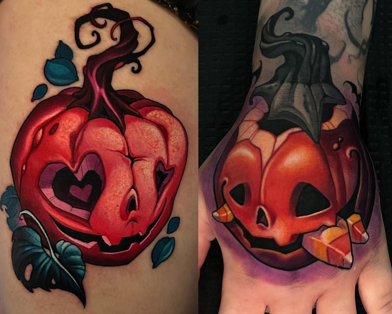 Timmy B Pumpkin Tattoos on hand and arm orange candy corn Timmy B Pumpkin Tattoos on hand and arm orange candy corn