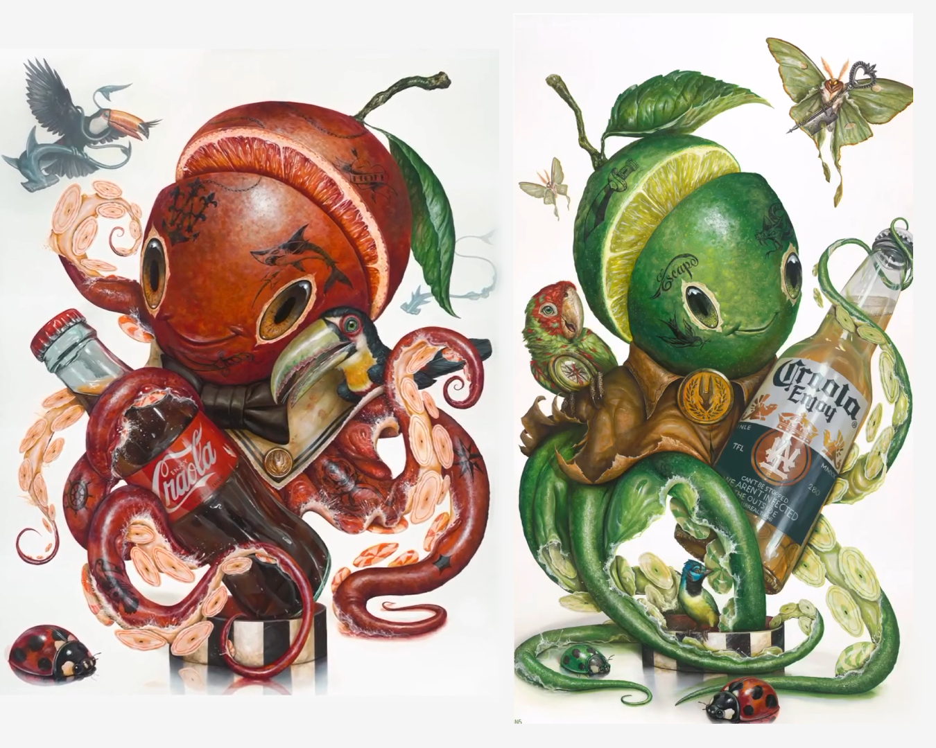 Greg Craola Simkins Painting, Octopus, Coke, Pepsi, Carona, Extra, Beer, Fruit, Acrylic Greg Craola Simkins Painting, Octopus, Coke, Pepsi, Carona, Extra, Beer, Fruit, Acrylic