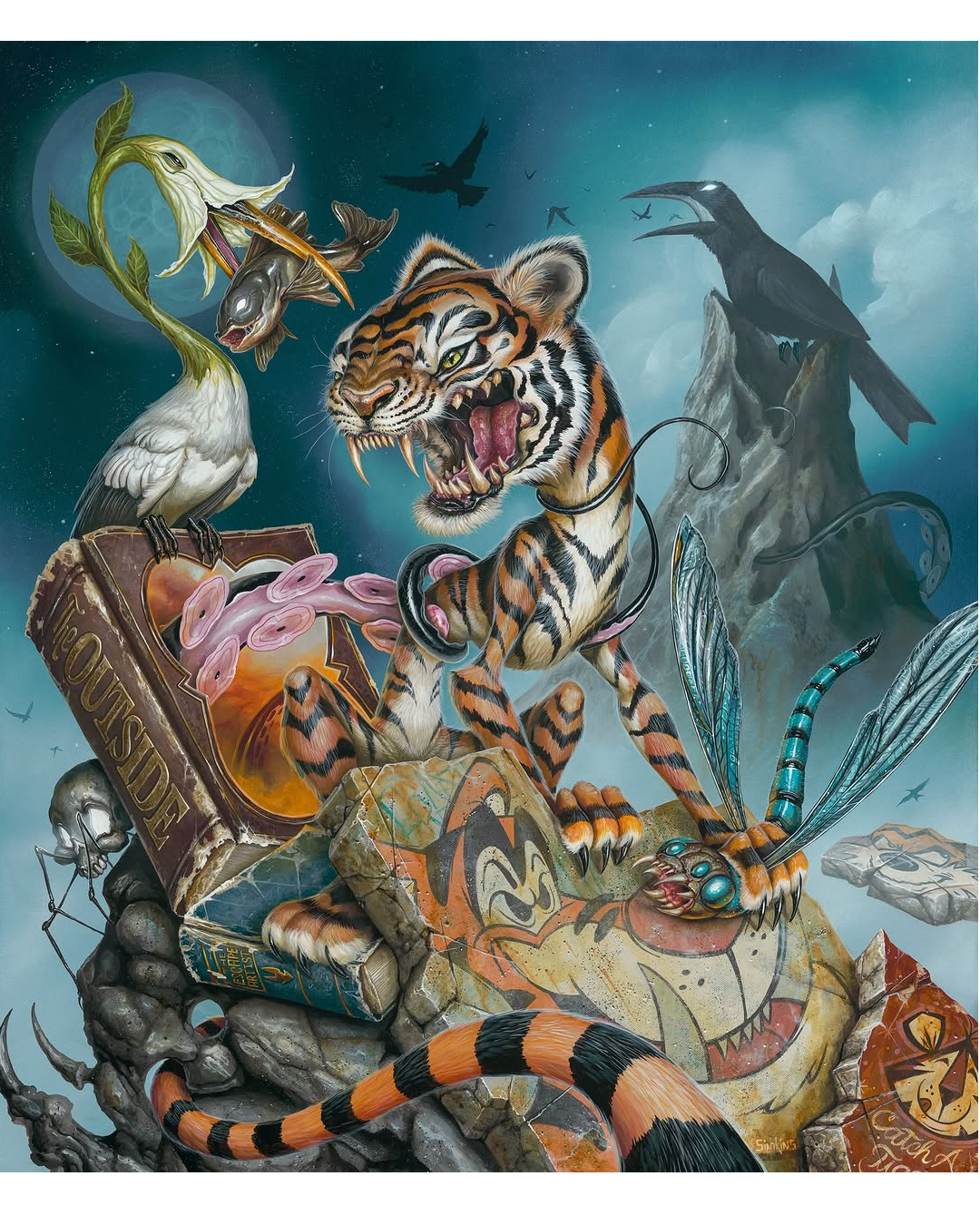 Greg Craola Simkins Painting, Tiger, Crow, Shere Khan, tigger, graffiti Greg Craola Simkins Painting, Tiger, Crow, Shere Khan, tigger, graffiti