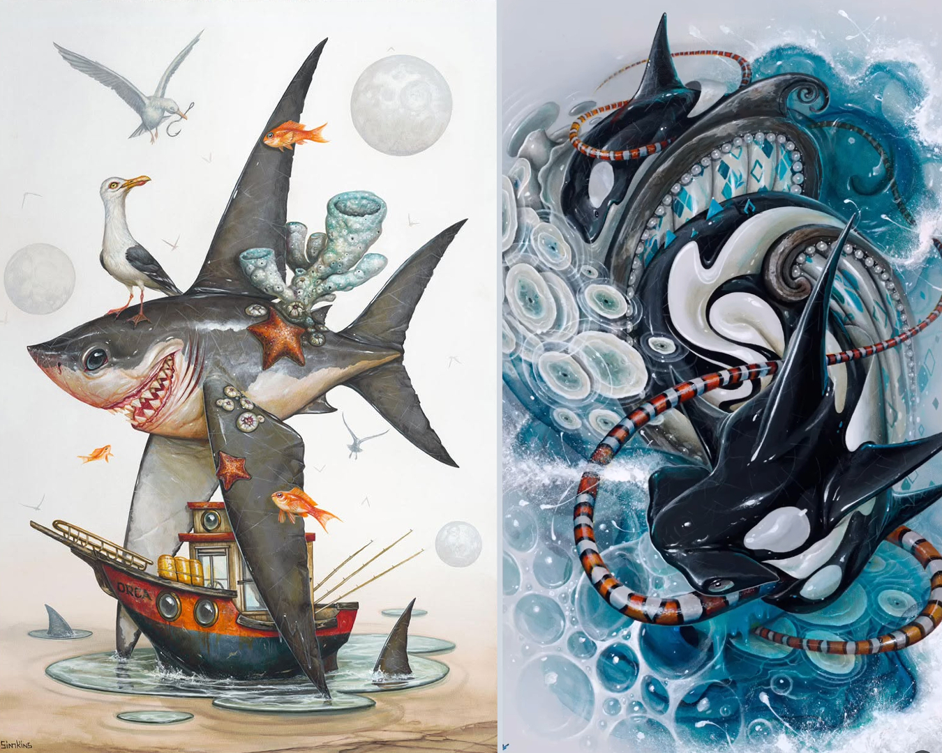 Greg 'CRAOLA' Simkins Painting, whale, shark, killer whale, hammer head Greg 'CRAOLA' Simkins Painting, whale, shark, killer whale, hammer head