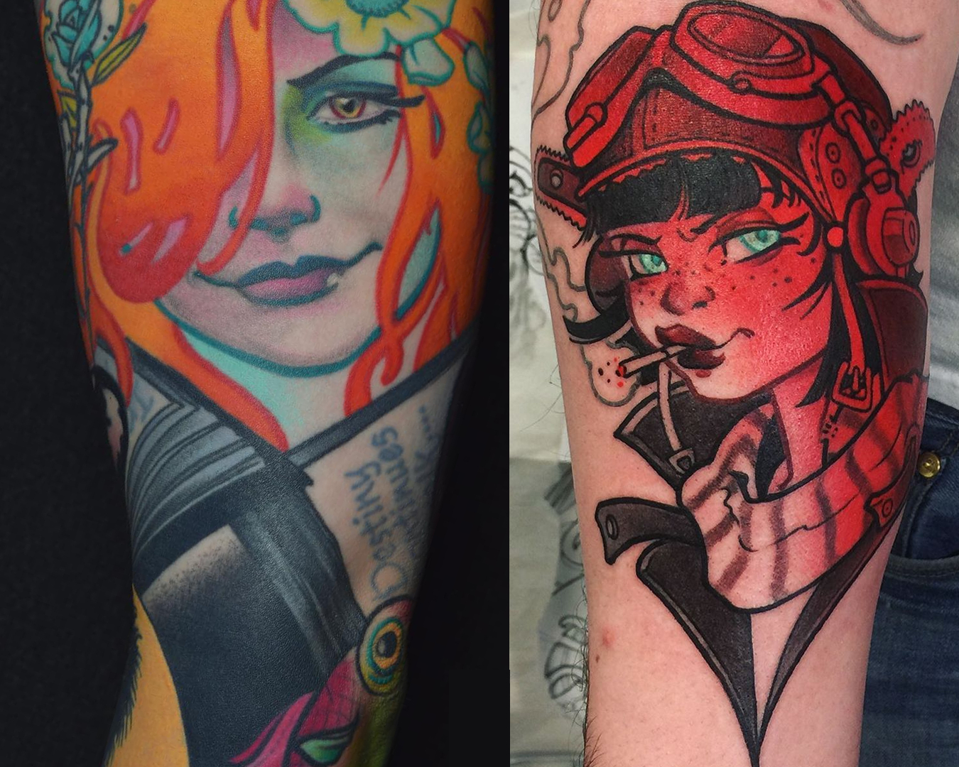 Cooper Tattoos, Pilot, Alphonse Mucha inspired lady face